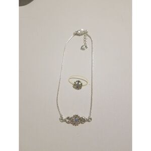 Pretty New Silver Blue Crystal Flower Anklet & Toe Ring Set